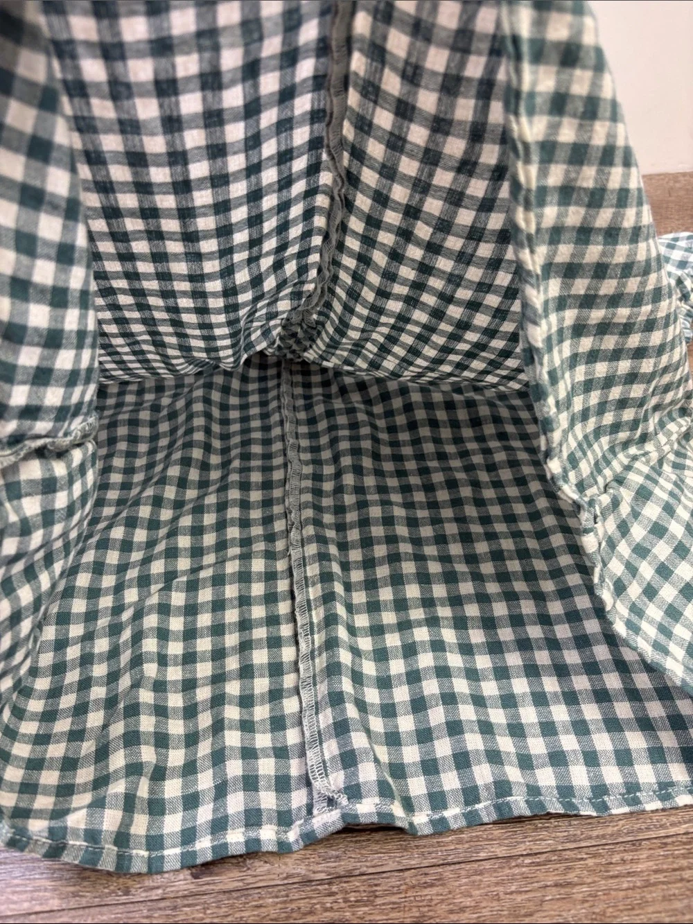 Madewell Green Gingham Linen Blend Eyelet Lace Trim Blouse Size XS